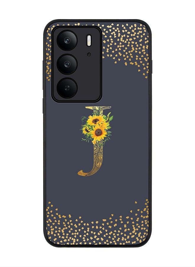 Stylizedd For Realme C75x / C75 4G Case,Slim fit Camera Protection, Shockproof Thin Phone cover  - Custom Floral Monogram - J  (Grey ) - Image 1
